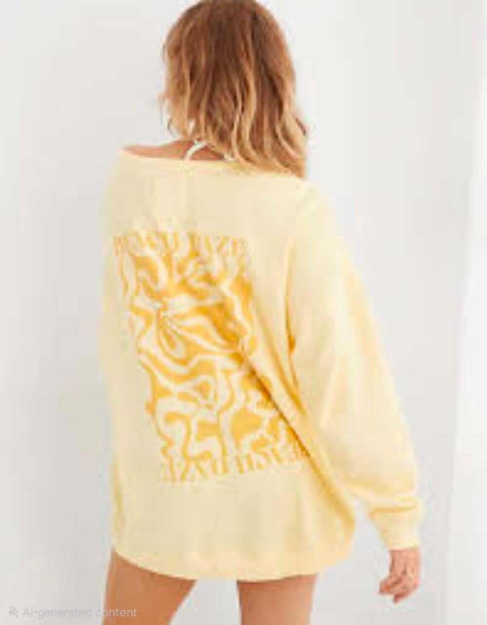 Aerie Oversized Butter-Yellow "Beach Daze" Sweatshirt. Size S.  Retails $60